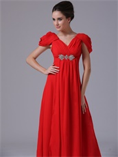 Promotion Floor Length Red Celebrity Gowns Cap Short Sleeves