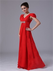 Promotion Floor Length Red Celebrity Gowns Cap Short Sleeves