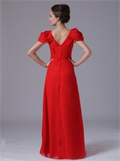 Promotion Floor Length Red Celebrity Gowns Cap Short Sleeves