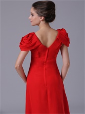 Promotion Floor Length Red Celebrity Gowns Cap Short Sleeves