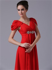 Promotion Floor Length Red Celebrity Gowns Cap Short Sleeves