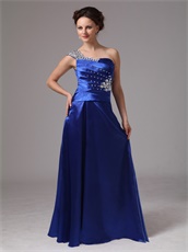 Beaded One Shoulder Pretty Evening Dress In Dark Royal Blue