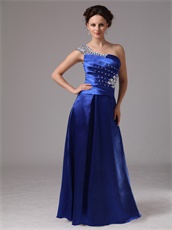 Beaded One Shoulder Pretty Evening Dress In Dark Royal Blue