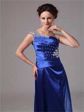 Beaded One Shoulder Pretty Evening Dress In Dark Royal Blue