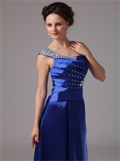 Beaded One Shoulder Pretty Evening Dress In Dark Royal Blue