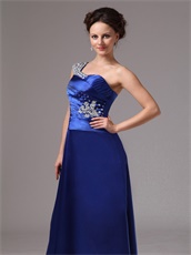 Beaded One Shoulder Pretty Evening Dress In Dark Royal Blue
