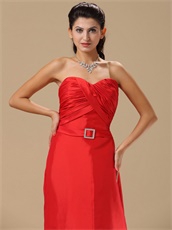 Mature Women Red Taffeta Sweep Train Prom Dresses With Buckle