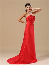 Mature Women Red Taffeta Sweep Train Prom Dresses With Buckle