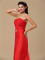 Mature Women Red Taffeta Sweep Train Prom Dresses With Buckle