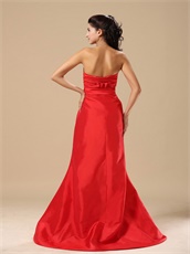 Mature Women Red Taffeta Sweep Train Prom Dresses With Buckle