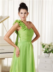 Single Floral Sleeve Spring Green Ballroom Dancing Dress With Watteau Train