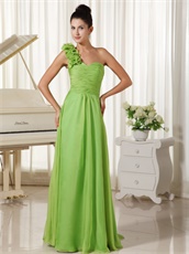 Single Floral Sleeve Spring Green Ballroom Dancing Dress With Watteau Train