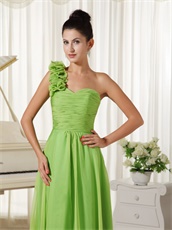 Single Floral Sleeve Spring Green Ballroom Dancing Dress With Watteau Train