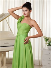 Single Floral Sleeve Spring Green Ballroom Dancing Dress With Watteau Train