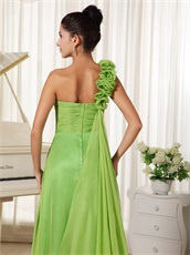 Single Floral Sleeve Spring Green Ballroom Dancing Dress With Watteau Train