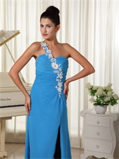 Latest One Shoulder Sky Blue Vocal Concert Prom Dress Long Split Style