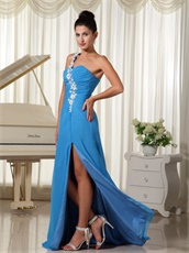 Latest One Shoulder Sky Blue Vocal Concert Prom Dress Long Split Style