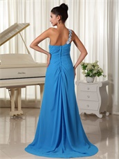 Latest One Shoulder Sky Blue Vocal Concert Prom Dress Long Split Style