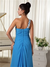 Latest One Shoulder Sky Blue Vocal Concert Prom Dress Long Split Style