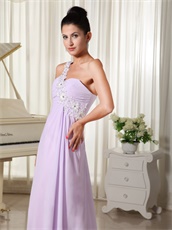 One Shoulder Slender Lilac Chiffon Brush Train Prom Dress Girl Prefer