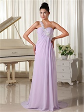 One Shoulder Slender Lilac Chiffon Brush Train Prom Dress Girl Prefer