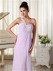 One Shoulder Slender Lilac Chiffon Brush Train Prom Dress Girl Prefer