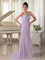 One Shoulder Slender Lilac Chiffon Brush Train Prom Dress Girl Prefer