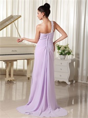 One Shoulder Slender Lilac Chiffon Brush Train Prom Dress Girl Prefer