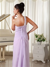 One Shoulder Slender Lilac Chiffon Brush Train Prom Dress Girl Prefer