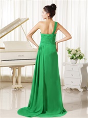 Mature One Shoulder High Fork Side Zipper-up Spring Green Prom Dress