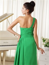 Mature One Shoulder High Fork Side Zipper-up Spring Green Prom Dress