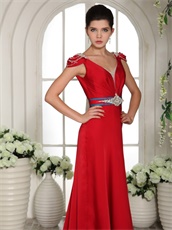 Quality Cap Sleeves Beaded Red Long Skirt Military Prom Gowns Custom Made