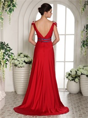 Quality Cap Sleeves Beaded Red Long Skirt Military Prom Gowns Custom Made