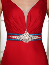 Quality Cap Sleeves Beaded Red Long Skirt Military Prom Gowns Custom Made