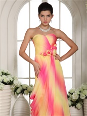 Gradually Changing Hot Pink And Yellow Handwork Flowers Runway Prom Gowns