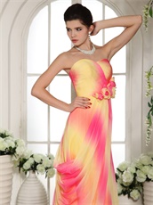 Gradually Changing Hot Pink And Yellow Handwork Flowers Runway Prom Gowns