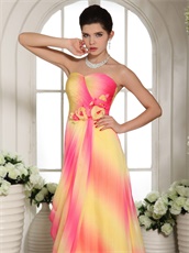 Gradually Changing Hot Pink And Yellow Handwork Flowers Runway Prom Gowns