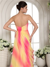 Gradually Changing Hot Pink And Yellow Handwork Flowers Runway Prom Gowns