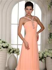 Double Halter Straps Column Peach Chiffn Spring Prom Dress Warm Tone