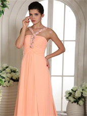 Double Halter Straps Column Peach Chiffn Spring Prom Dress Warm Tone