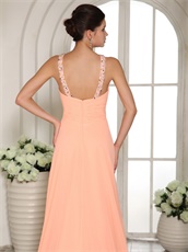 Double Halter Straps Column Peach Chiffn Spring Prom Dress Warm Tone