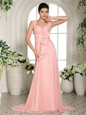 Exquisite Flowered Double Straps Peach Prom Gown Live Out Girl's Dream