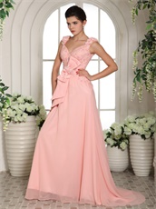 Exquisite Flowered Double Straps Peach Prom Gown Live Out Girl's Dream