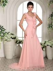 Exquisite Flowered Double Straps Peach Prom Gown Live Out Girl's Dream