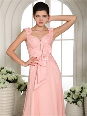 Exquisite Flowered Double Straps Peach Prom Gown Live Out Girl's Dream