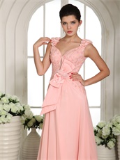 Exquisite Flowered Double Straps Peach Prom Gown Live Out Girl's Dream