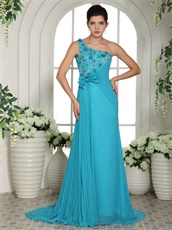 Single Strap Turquoise Draped Skirt Girl Formal Evening Prom Gown