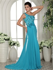 Single Strap Turquoise Draped Skirt Girl Formal Evening Prom Gown