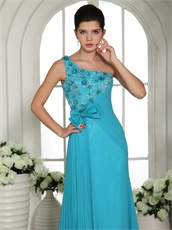 Single Strap Turquoise Draped Skirt Girl Formal Evening Prom Gown