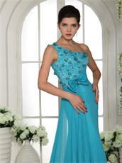 Single Strap Turquoise Draped Skirt Girl Formal Evening Prom Gown